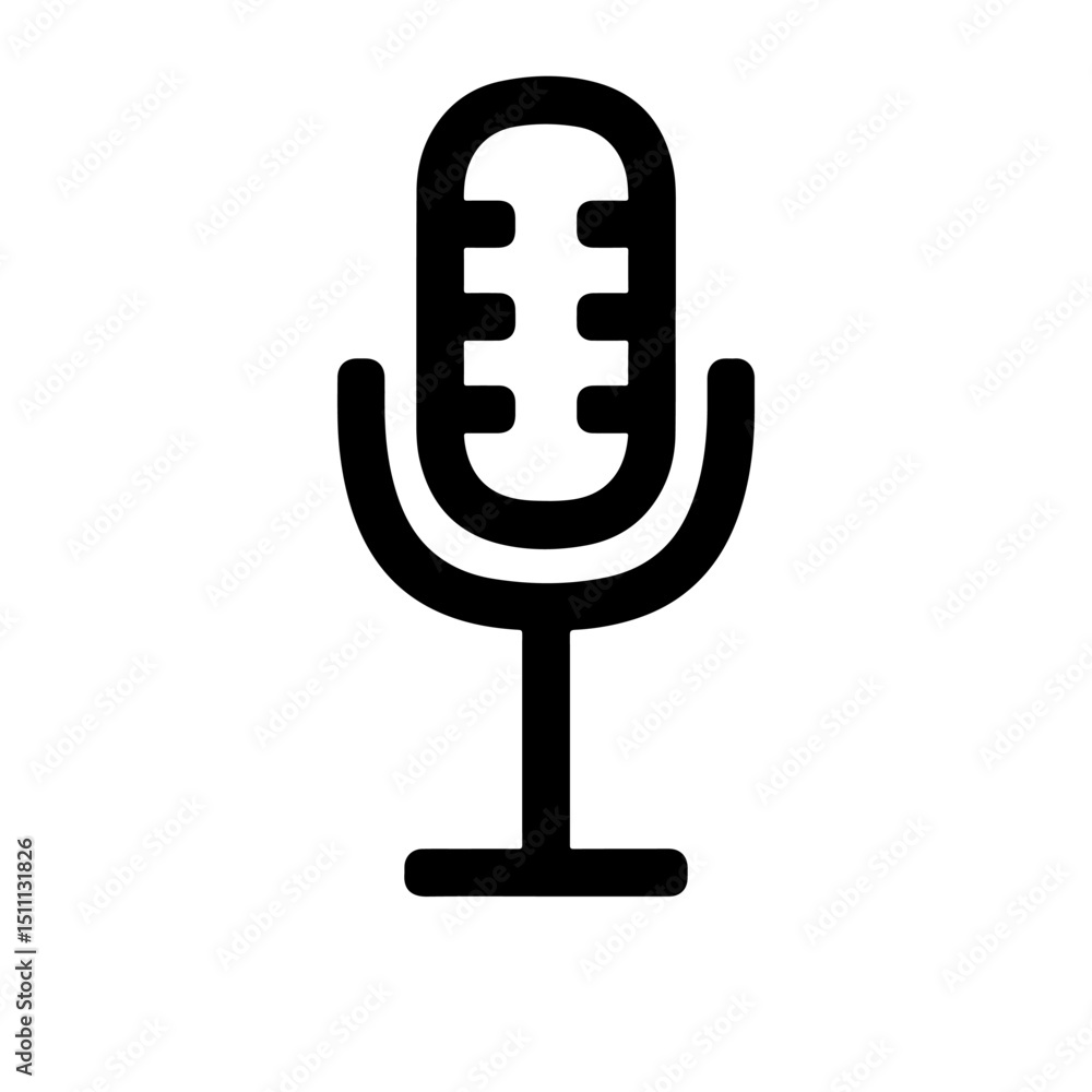 A microphone icon, illustrated in a bold black line style. A microphone icon, illustrated in a bold black line style.