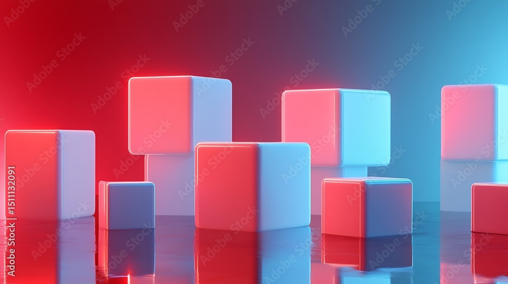 Obraz premium Abstract 3D Cubes Neon Light