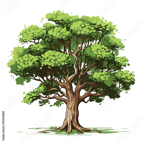 Detailed Tree Vector Illustration Featuring Vibrant Colors and Intricate Design Elements