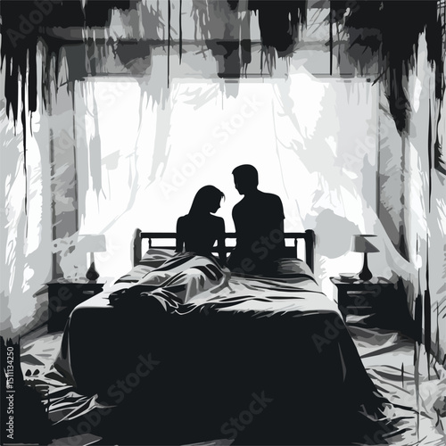 Modern Twin Bedroom with Faceless People in Black and White - Interior Design Concept
