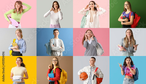 Set of teenagers on color b...