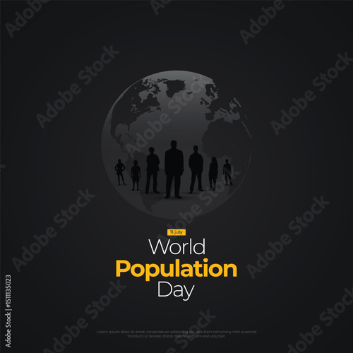 Vector illustration for world population day, 11 july world population day poster with silhouette people and earth globe, Awareness Concept.