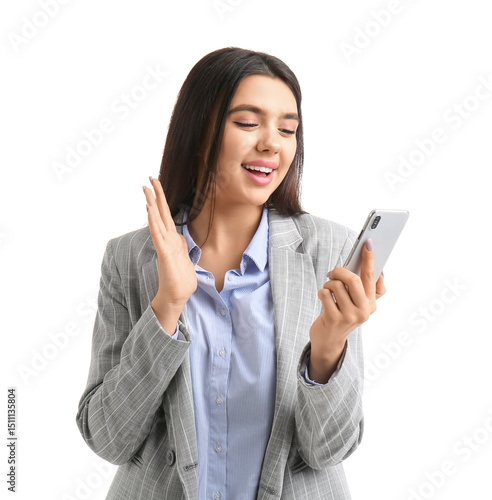 Happy young woman with smar...