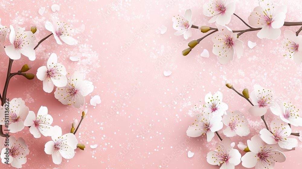 Fototapeta premium Delicate cherry blossoms on a soft pink background.