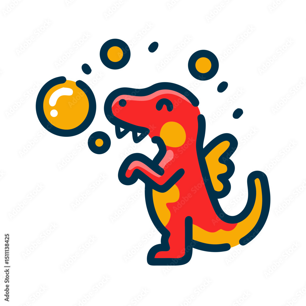 Baby dinosaur blowing bubbles - icon for children's products and services Baby dinosaur blowing bubbles - icon for children's products and services