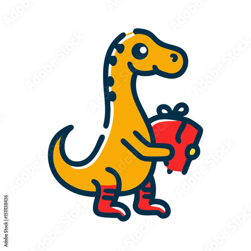 Baby dinosaur holding baby socks - icon for children's products and services