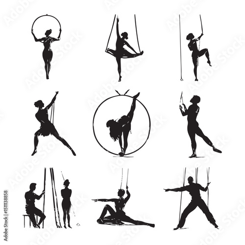 aerialist silhouette set, Black silhouette