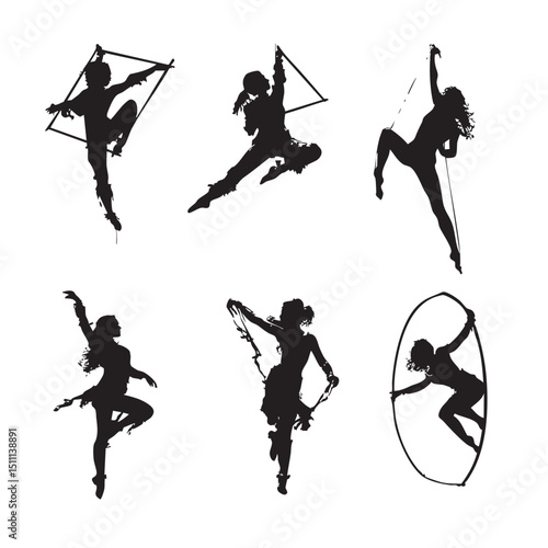 aerialist silhouette set, Black silhouette