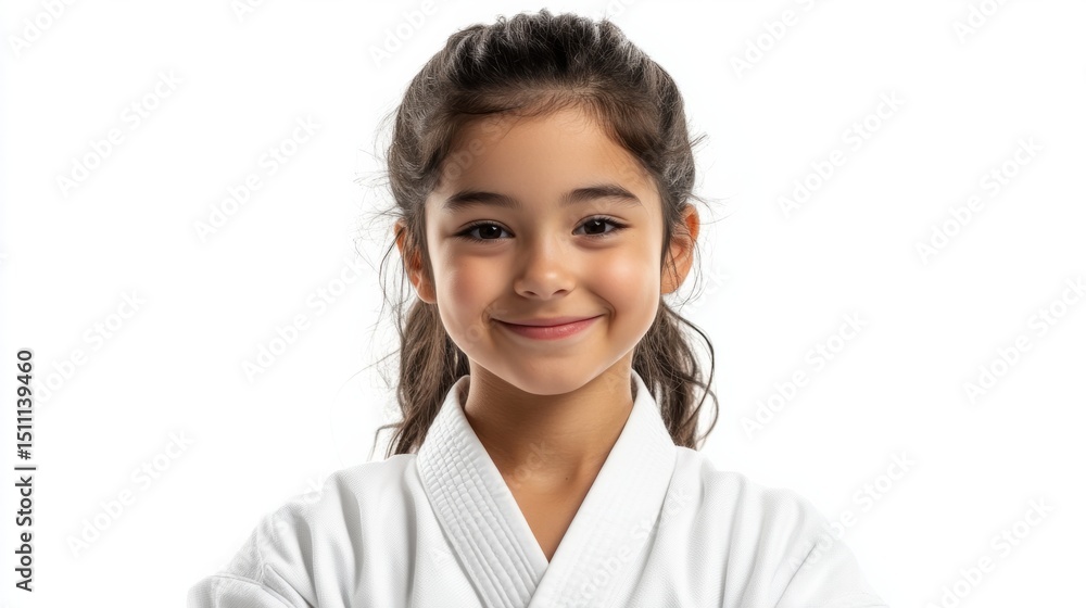 Experienced teen karate practitioner in white gi, waist-length, performing a fighting stance, generative ai Experienced teen karate practitioner in white gi, waist-length, performing a fighting stance, generative ai