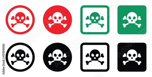 Black skull/white frame Strictly cartoon-style with zero gradients or details. Crisp edges, solid colors, and symmetrical compositions. Professional hazard symbol aesthetic with maximum visual impact.
