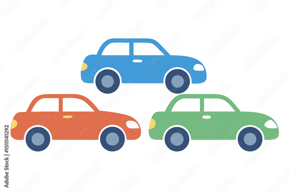 Fototapeta premium Colorful Car Icons Blue, Red, Green Vehicle Illustration