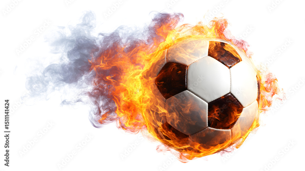 Fototapeta premium Flaming Soccer Ball with Smoke Trail