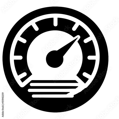 A speedometer illustration showing a moderate speed, in a bold black and white style.