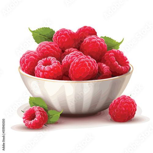 Fresh Raspberries in Bowl Vector Illustration for Health and Nutrition Blogs