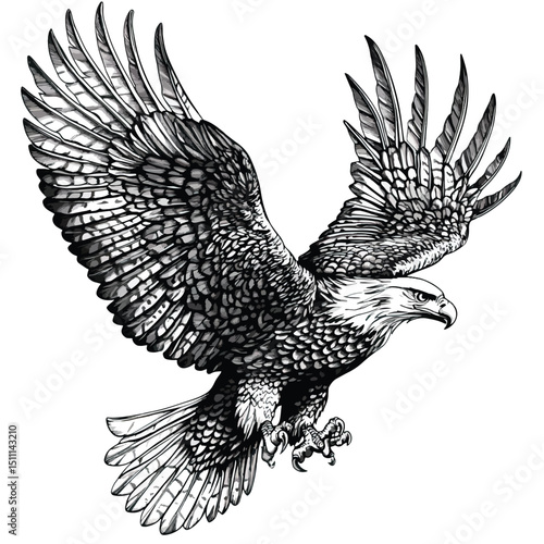drawing a black head eagle on white background