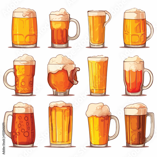 Versatile Set of Beer Cup Vector Illustration for Bar Menus and Pub Decor