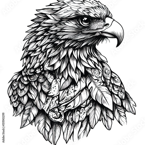 drawing a black head eagle on white background