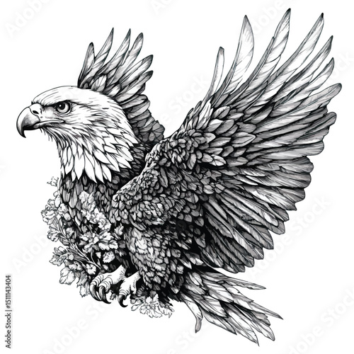 drawing a black head eagle on white background