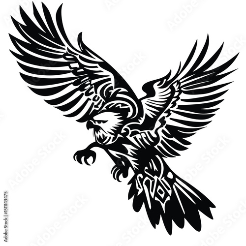 drawing a black head eagle on white background