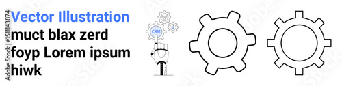 Hand pointing toward gear with digital tools and settings, alongside two gear icons. Ideal for technology, automation, workflow, efficiency, engineering, innovation, and simple landing page