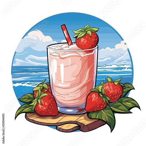 Exotic Tropical Fruit and Refreshing Smoothie Drink with Fresh Strawberry - High-quality Stock Image