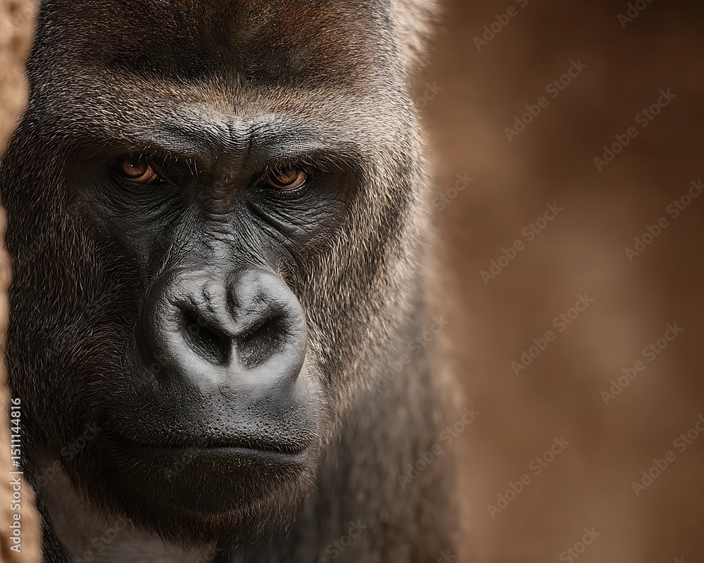 Obraz premium Gorilla Portrait Zoo Enclosure.