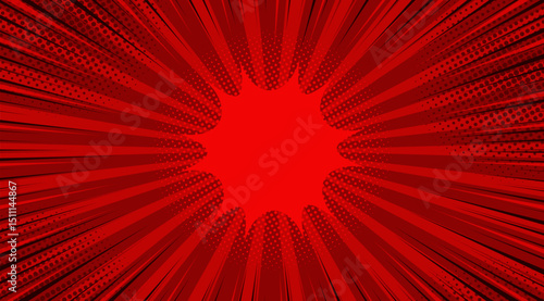 Pop art red comic book cartoon magazine cover. Cute retro stripe pattern. Vector halftone illustration. Vintage background for comic superhero text, speech bubble, message.