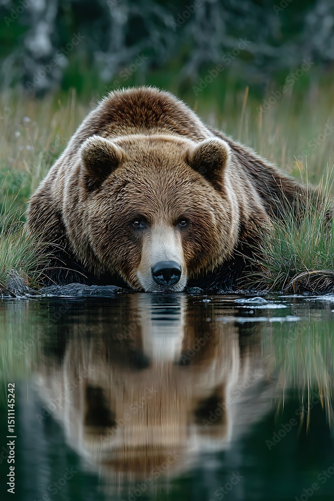 Obraz premium Grizzly Bear Drinking Water.