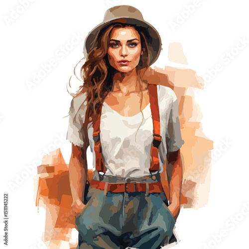 Professional Vector Illustration of a Woman in Overrall for Creative Projects