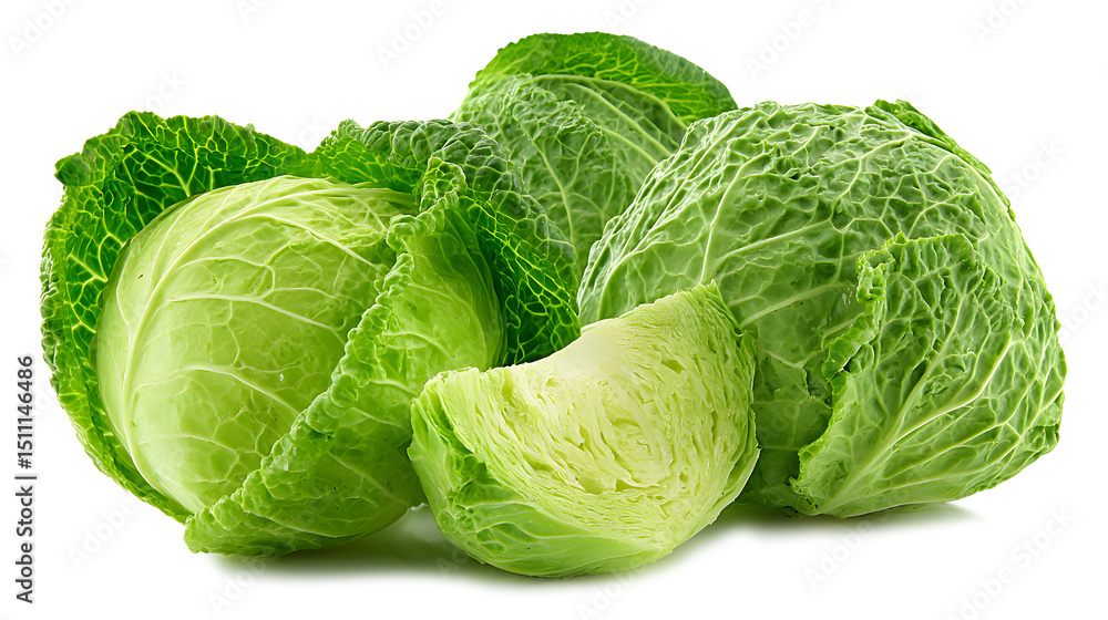 Fototapeta premium Fresh Whole and Cut Savoy Cabbage
