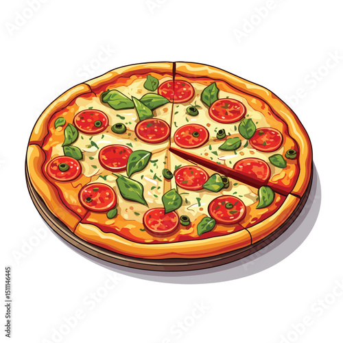 Delicious Italian Pizza Fast Food Icon Vector Illustration Concept