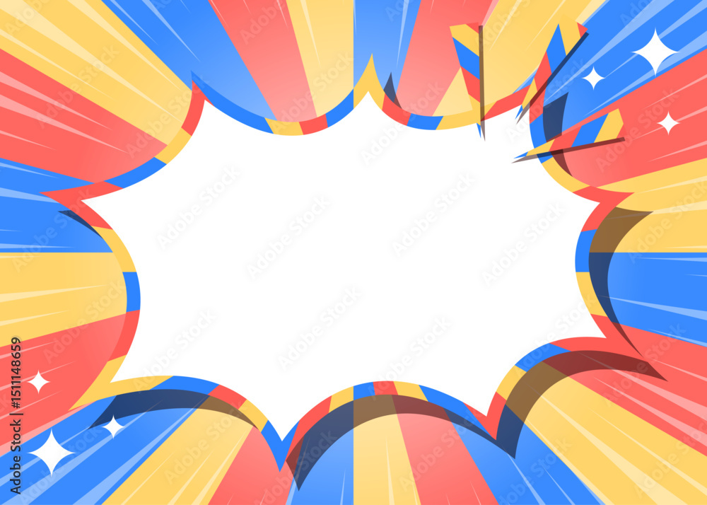 Obraz premium サンバーストとトゲトゲのフレーム背景、集中線とキラキラエフェクトのデコレーション、ポップなデザイン