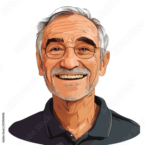 Elderly Man Happy and Smiling Portrait Isolated Vector Illustration for Designs