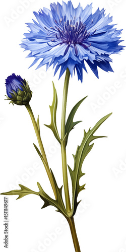 Canvas Print Blooming cornflower isolated on a transparent background