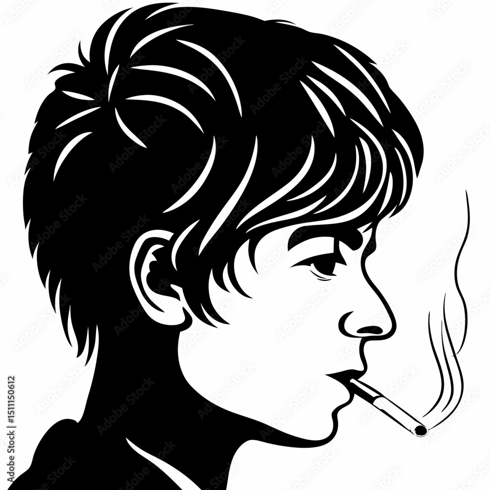 Young Male Illustration of a Man Smoking in a Thoughtful Pose Capturing a Moment of Reflection Young Male Illustration of a Man Smoking in a Thoughtful Pose Capturing a Moment of Reflection