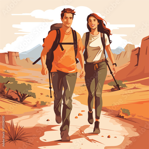 Happy Young Couple Smiling Together in a Romantic Moment - Vector Illustration