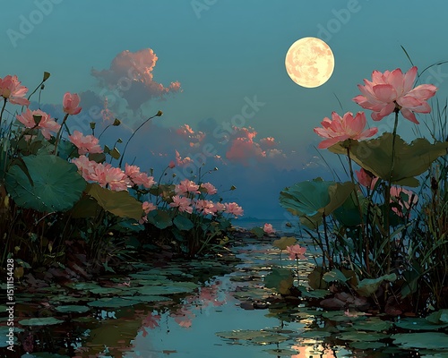 Pink Lotus Pond Moonlight. (2)