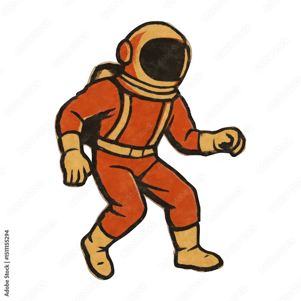Obraz premium PNG Retro astronaut exploring space adventure.