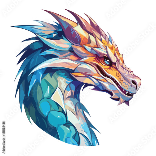 Illustration of a Majestic Dragon Fantasy Creature Character Icon in Vector Format