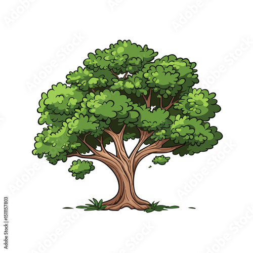 Detailed Leafy Tree Isolated Cartoon Vector Illustration for Nature Designs