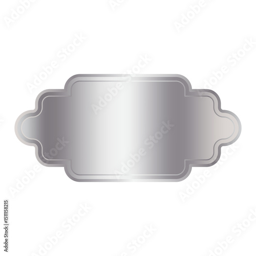 Silver label icon. Vector metallic frame. Glossy classic border. Shiny contour shape.