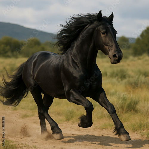 black horse running