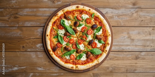 Wallpaper Mural Delicious Veggie Pizza Flat Lay on Wooden Table Torontodigital.ca