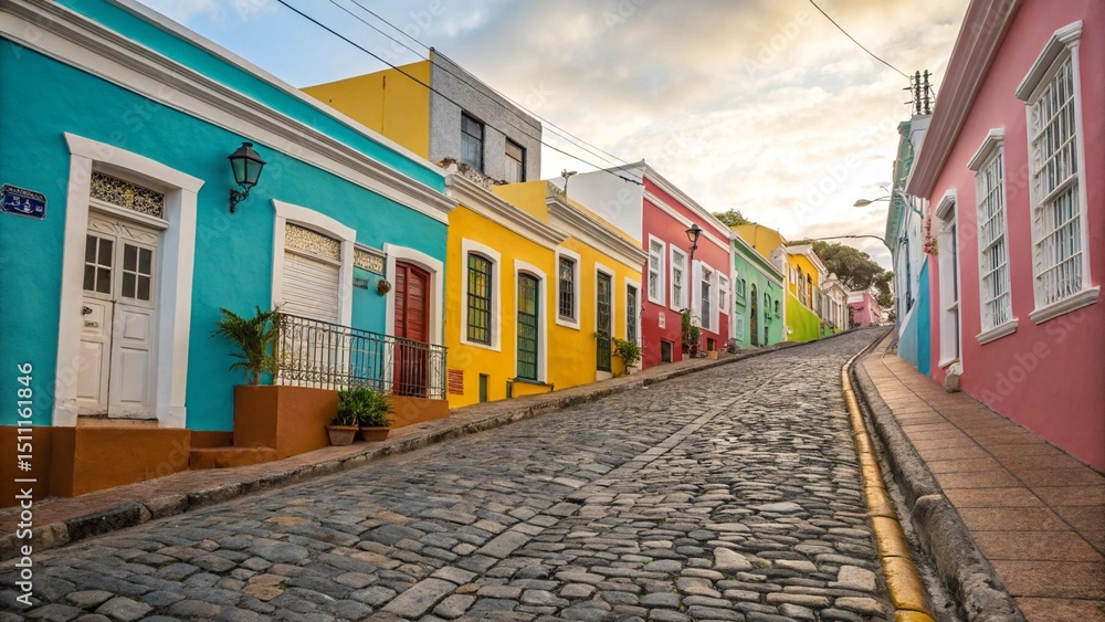 Colorful Houses and Cobblestone Street in Bo Kaap Cape Town South Africa Colorful Houses and Cobblestone Street in Bo Kaap Cape Town South Africa
