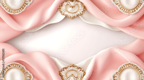 Elegant pink and cream fabric background with decorative elements