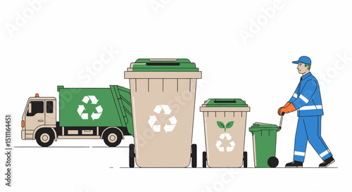 Waste Management and Recycling Industry Garbage Truck and Worker