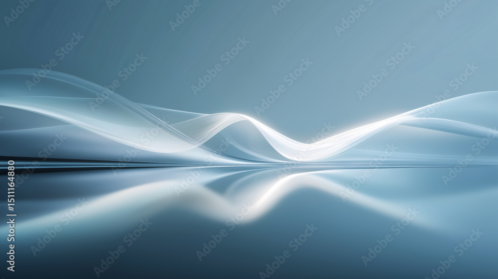 Obraz premium Smooth, abstract wave design with a reflective surface and a calming blue gradient background.