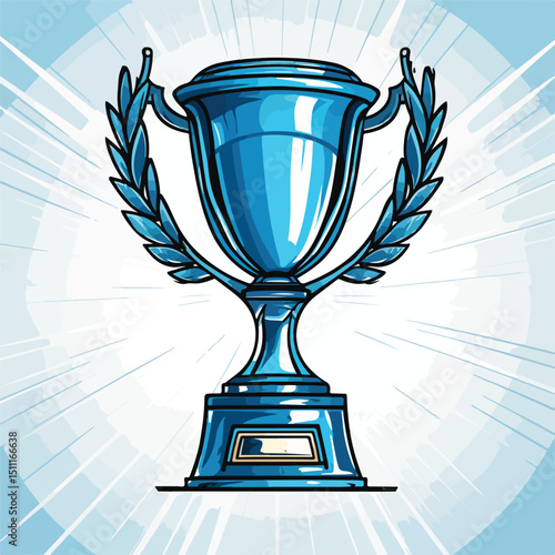 Professional Trophy Cup Symbol with Blue Lines Vector Illustration for Awards and Achievements