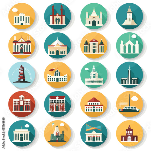 Modern University Round Icons Vector Illustration for Academic and Educational Concepts