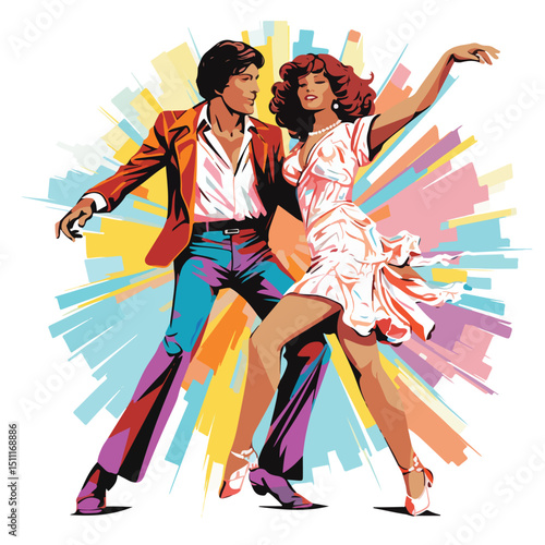 Vibrant Vector Illustration of a Couple of Disco Dancers in Retro Style